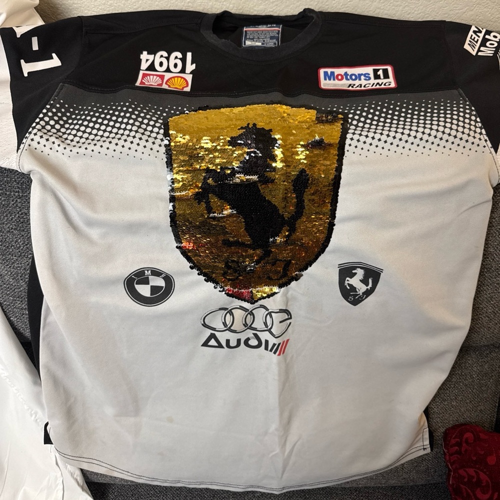 Men's Bleecker Mercer Crew Neck Tee Changing Racing Stallion Sequins | Size XL